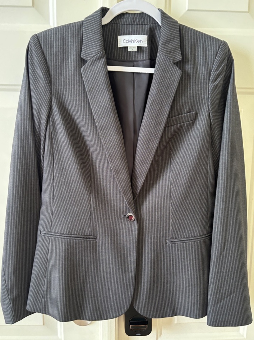 NWOT Calvin Klein Women's Gray Pinstripe Suit Jacket Sz: 6